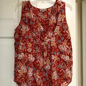 LOFT Coral Floral Sleeveless Blouse